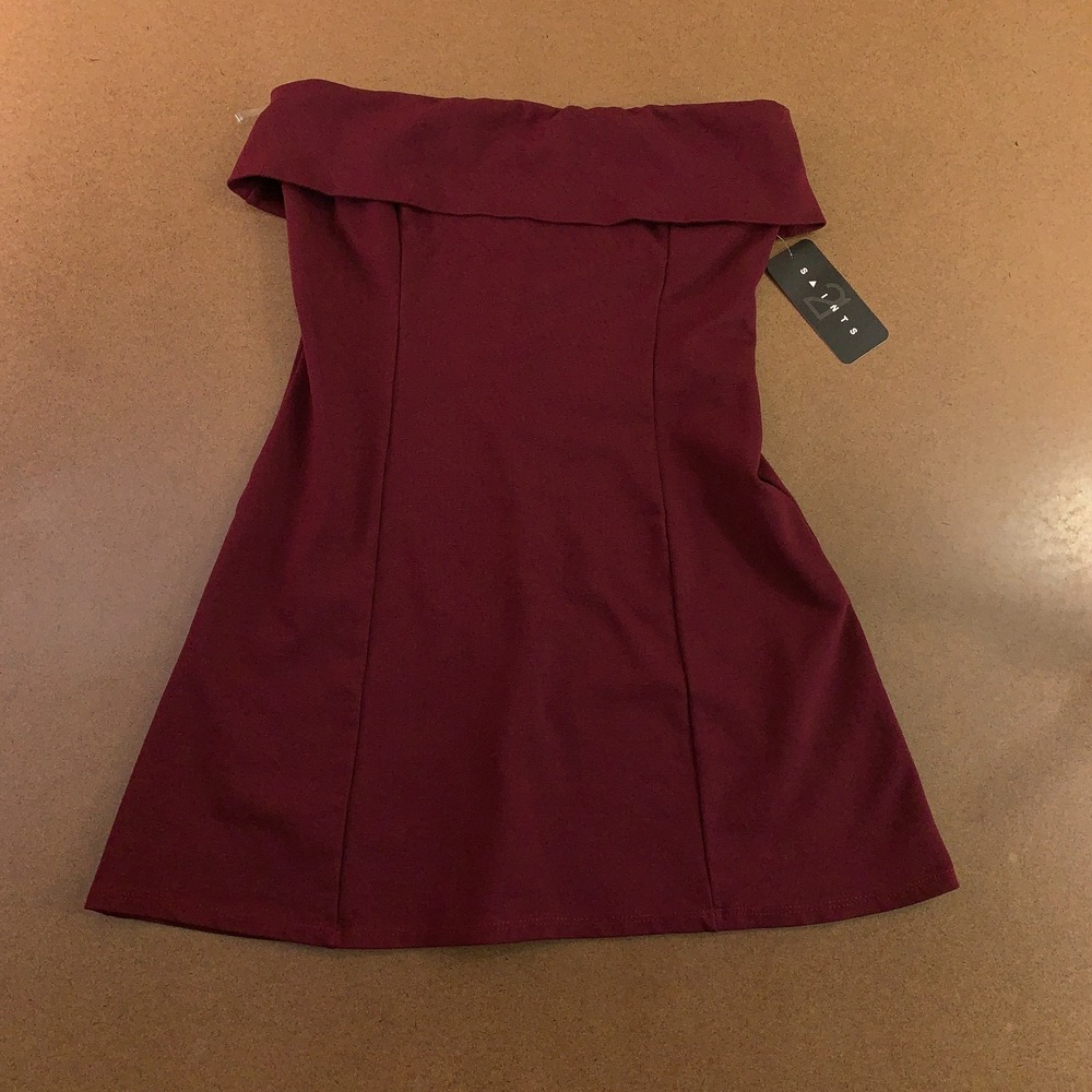 21 Saints Womens Large Burgundy Red Classic Off The Shoulder Mini Dress NWT